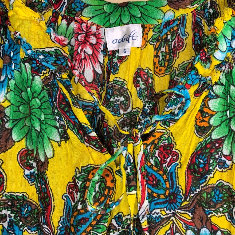 ADRIFT yellow blouse with bright colored florals - Picture 3 of 6